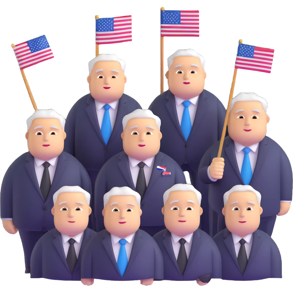 group of fat politicians together wearing suits with flag pins emoji
