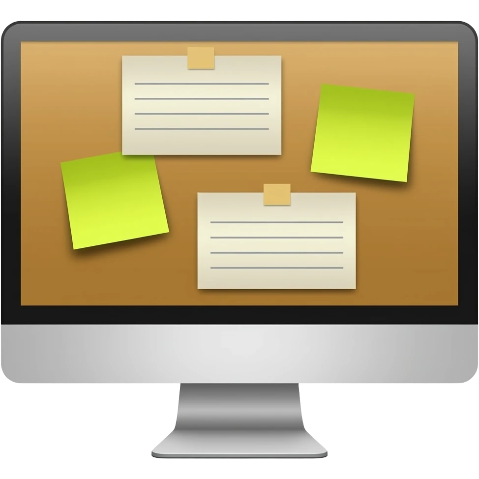 completely computer monitor with 3 sticky notes on it and a light brown background on the screen emoji