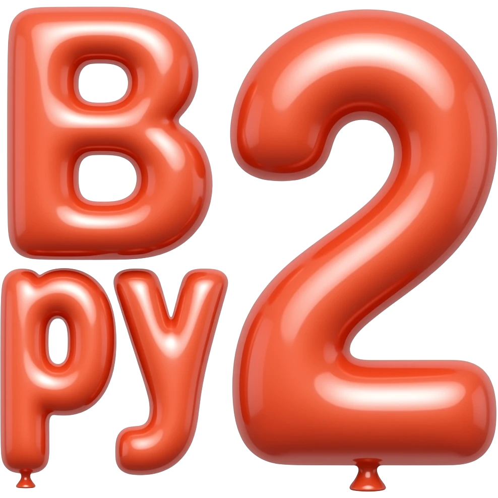 Red balloons that spell out Bhappy2 with smiley face emoji