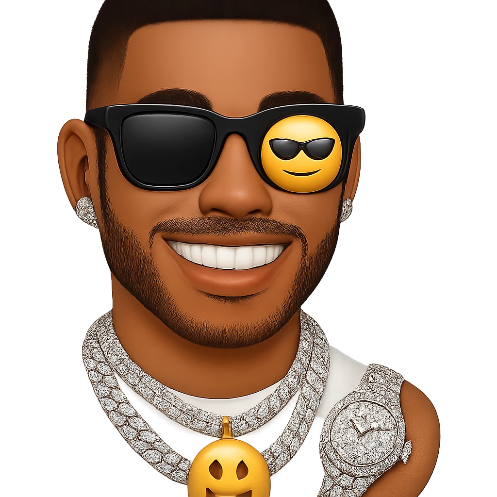 cool sunglasses emoji with a gold chain emoji