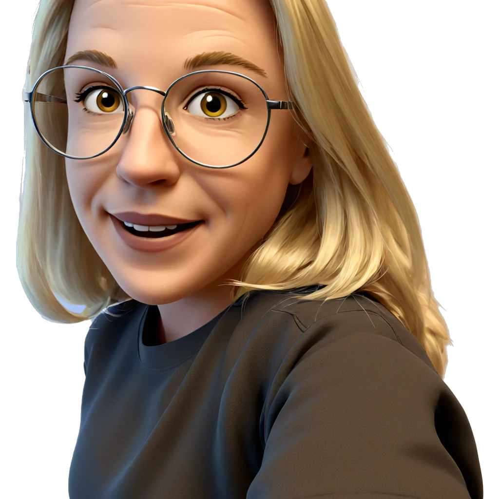 blonde girl with glasses smiling emoji
