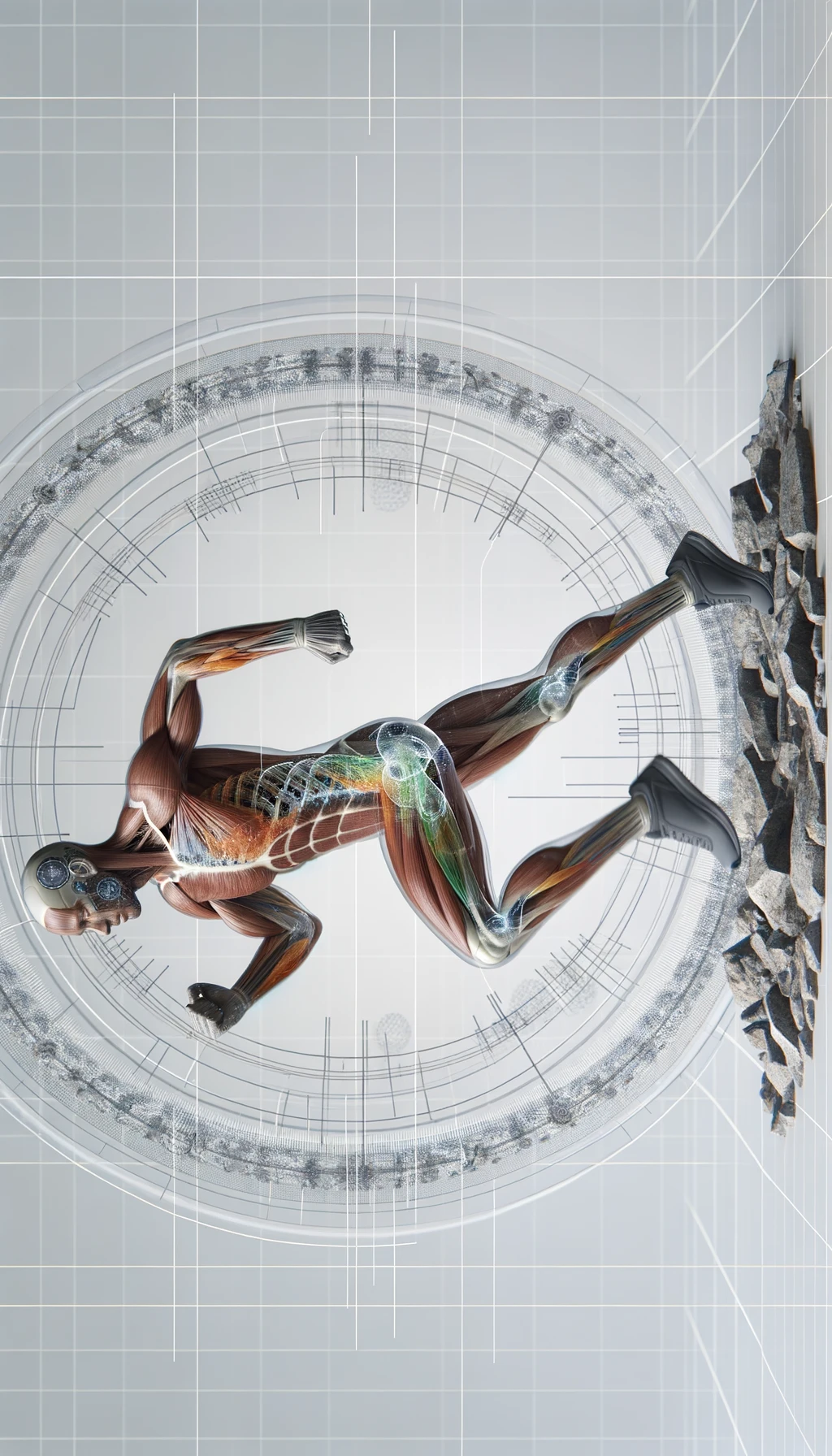 corpo umano anatomico in una palestra con sfondo chiaro e minimal, moderna, che si allena, iperrealistica 4k emoji