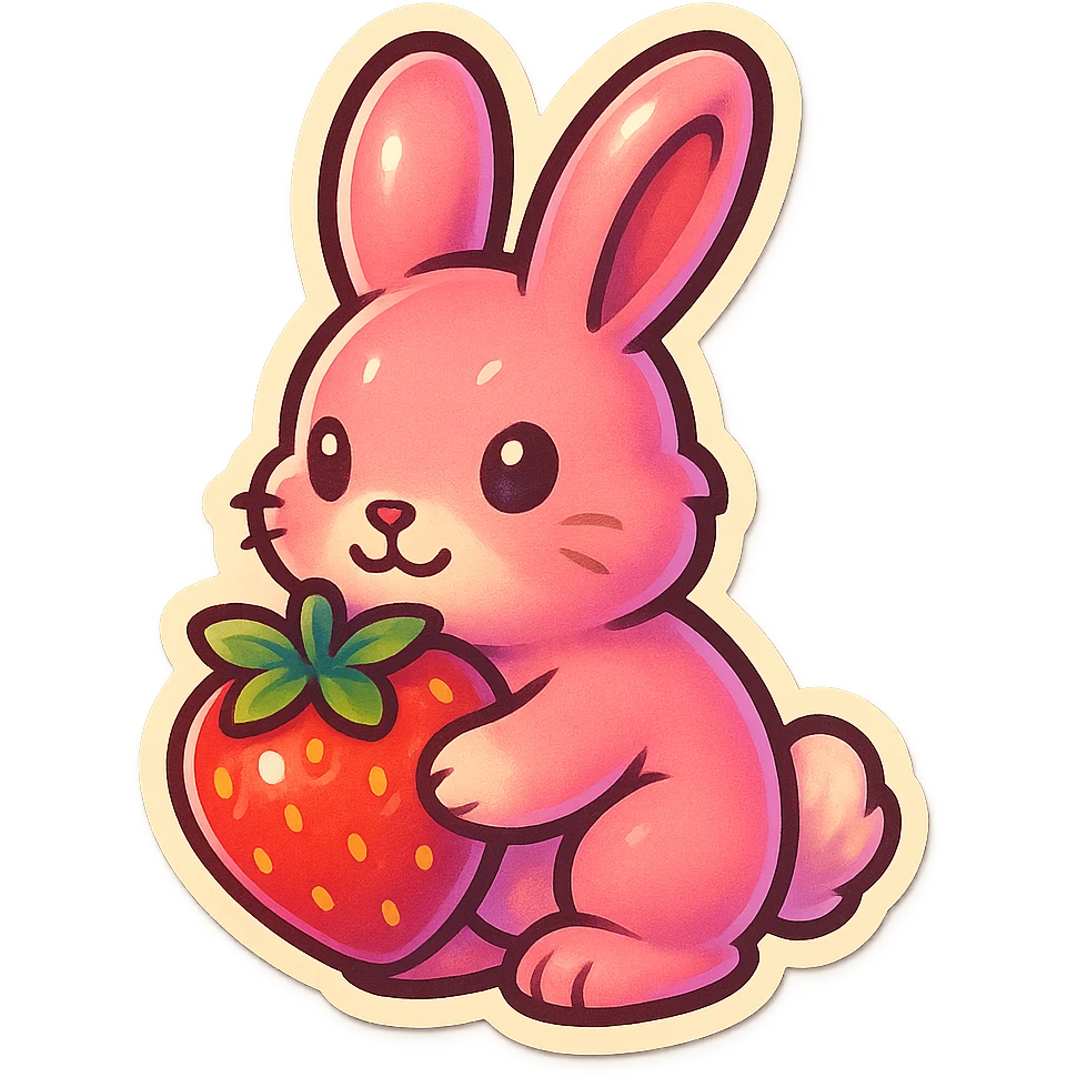 pink bunny holding strawberry emoji