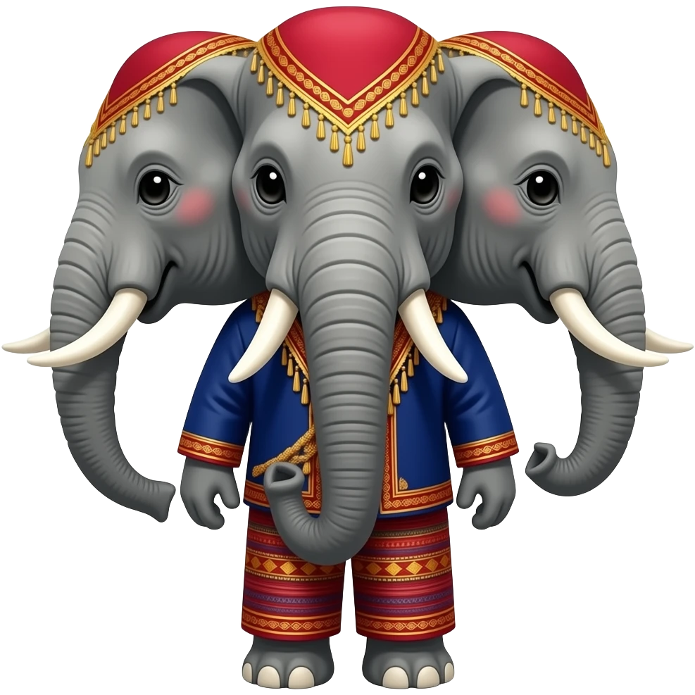 three headed elephant with laos tradition clothing on it emoji