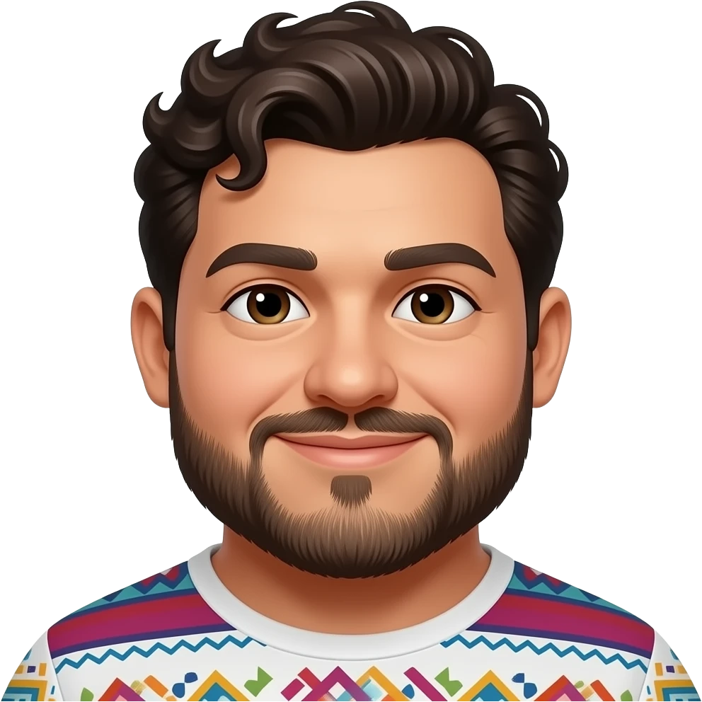 Fat Mexican guy with a disconnect beard and curly hair emoji
