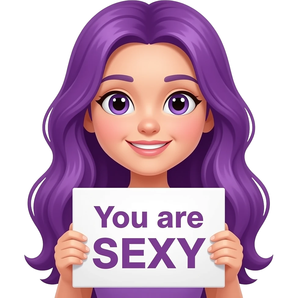 girl with long purple hair holding a You are SEXY sign emoji