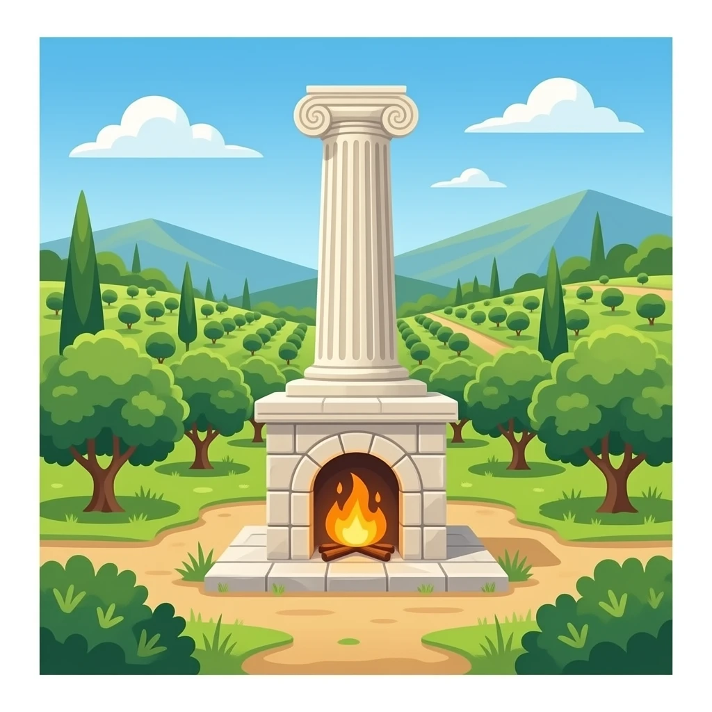 hearth, hestia inspired in greenery greece landscape emoji