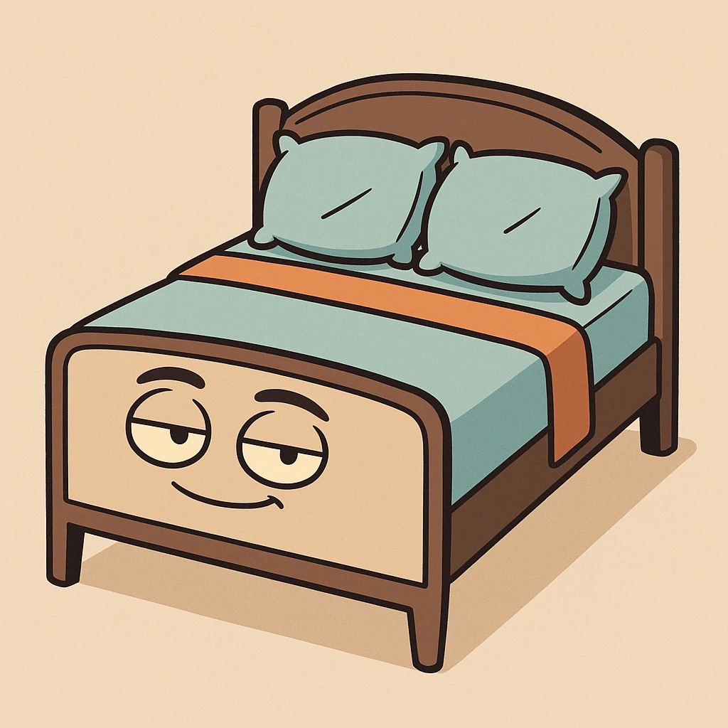 a modern bed with a sleek frame and pillows, minimalistic design emoji