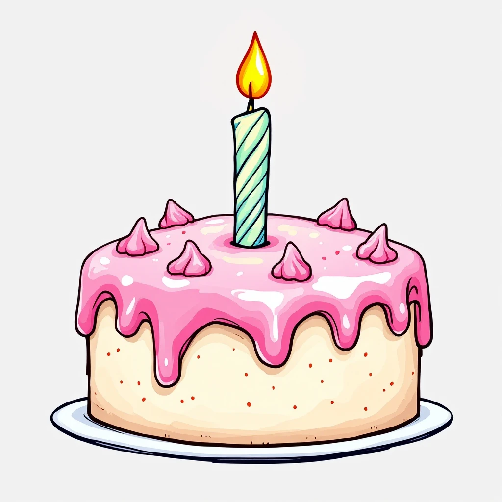 Draw a birthday cake with pink cream and a single candle emoji