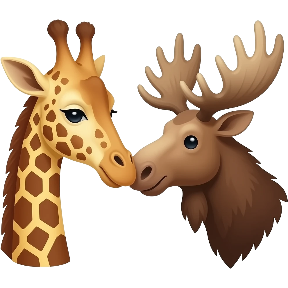 Einfacher Giraffenkopf und Elchkopf küssen sich emoji