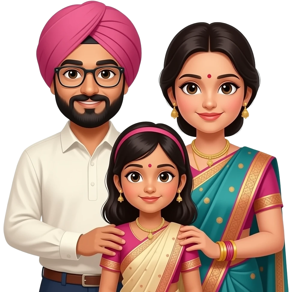 Myself wear punjabi with glass , my wife wear shari, midddle my daughter wear little girls sharee, remove pagri emoji