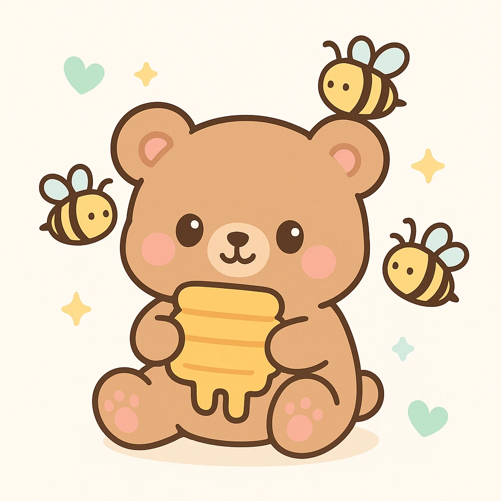 bear eating honeycomb with bees flying around emoji