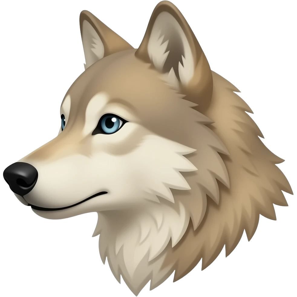 A little bit realistic handsome Adult alpha Beige wolf head very realistic Turn sideways light blue gray eyes emoji