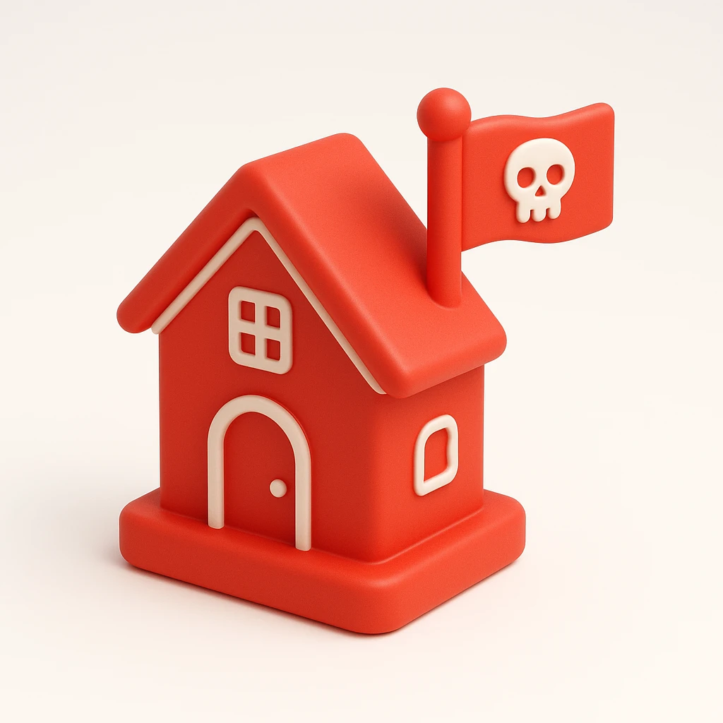 old pirate's house with skull flag emoji