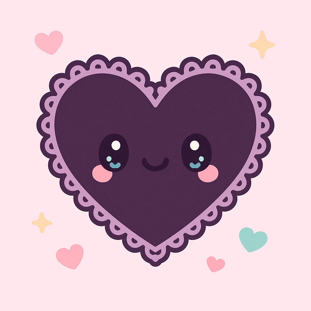 gothic heart with lace border, kawaii style, ornate, dark, elegant emoji