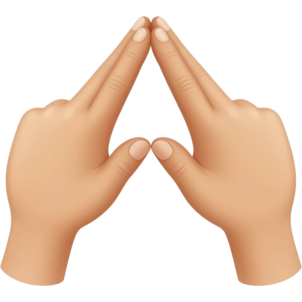 Two hands from top view with visible all 5 fingers form a triangle in the middle emoji