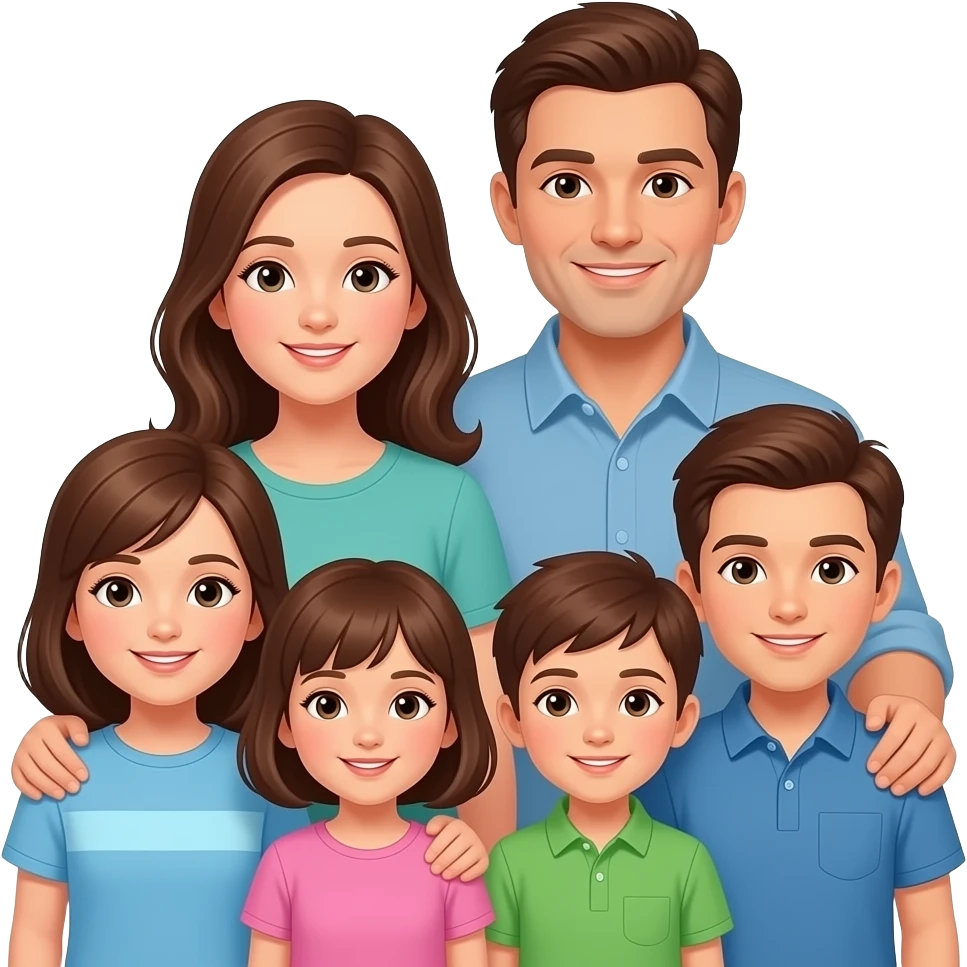 familia grande con hijos castaños emoji