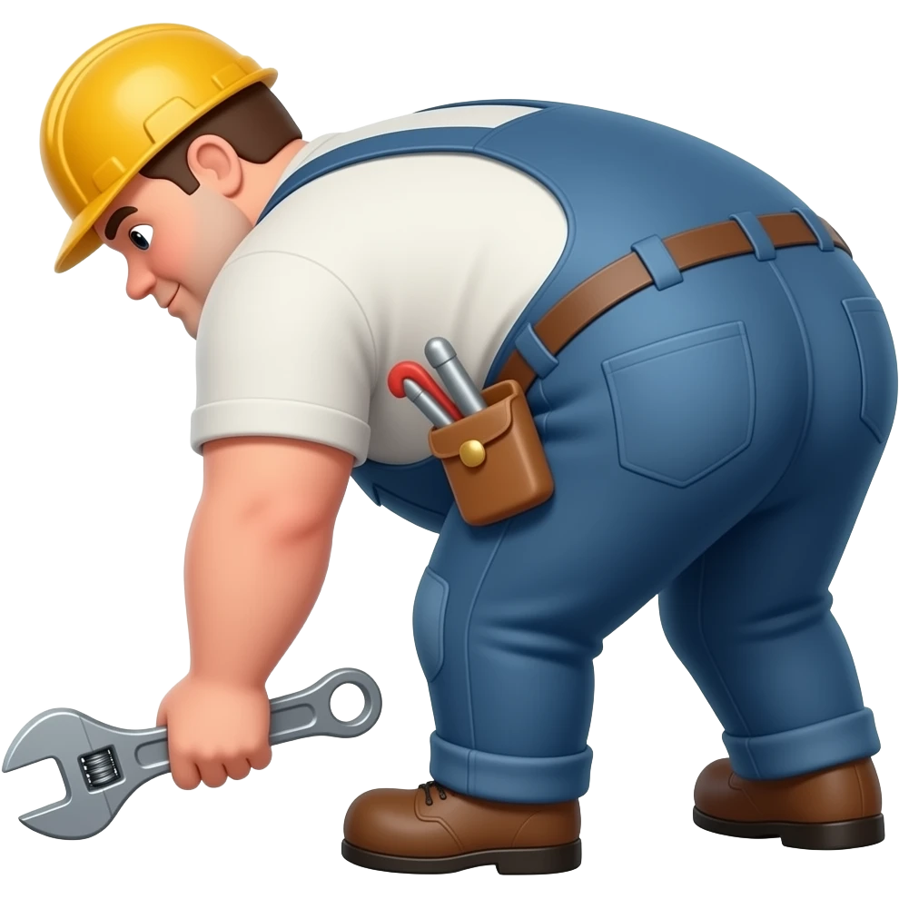 Fat construction guy with a big butt bending over picking up a wrench emoji