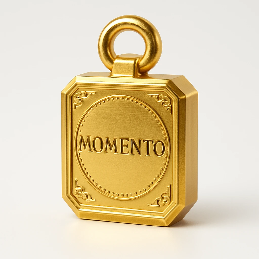 type "momento" but gold, front view emoji