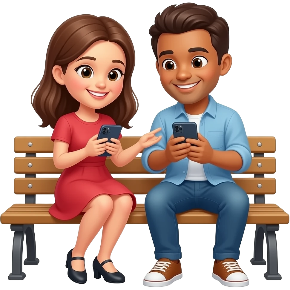 a couple in love texting each other with cellphones emoji
