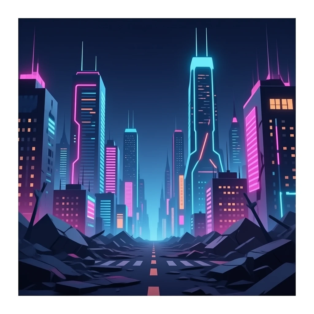 el futuro destruido con luzes neon emoji