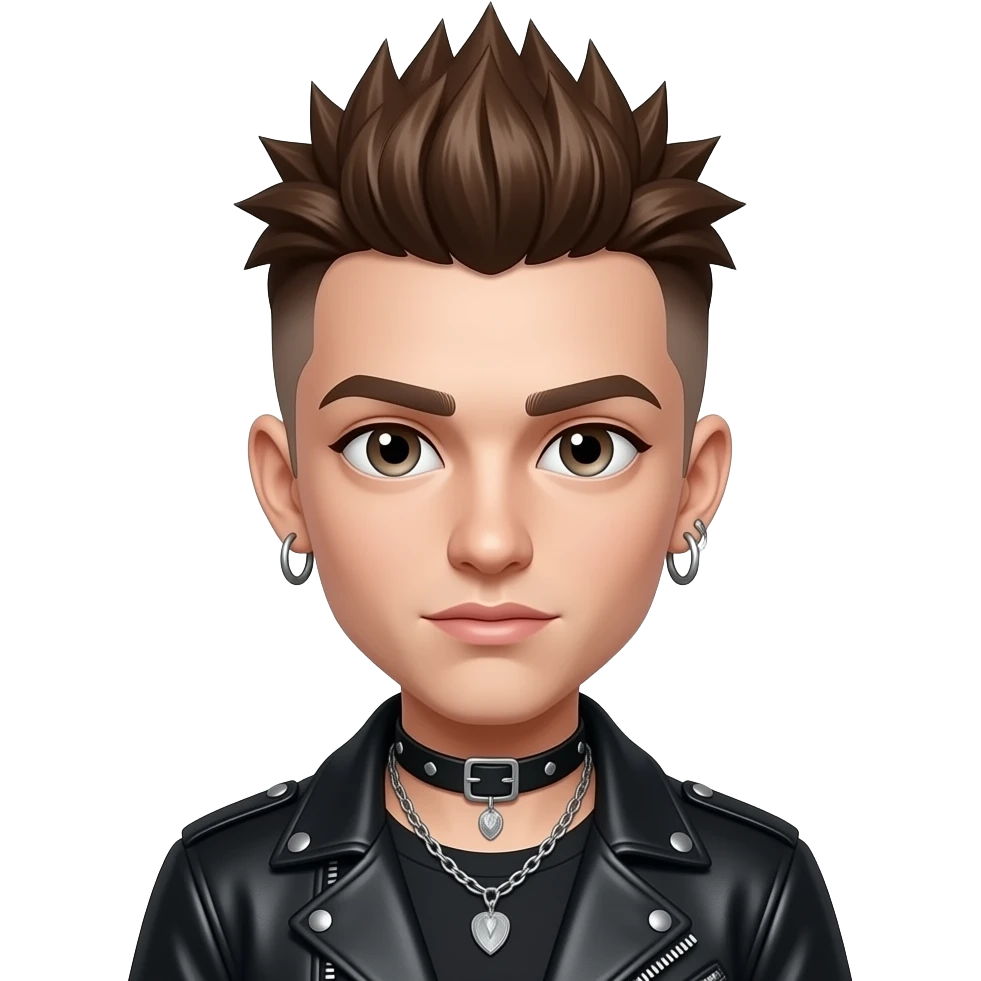 30 years old asd nonbinary woman punk boyish, spiked-up brown hair feminine, narrow face emoji