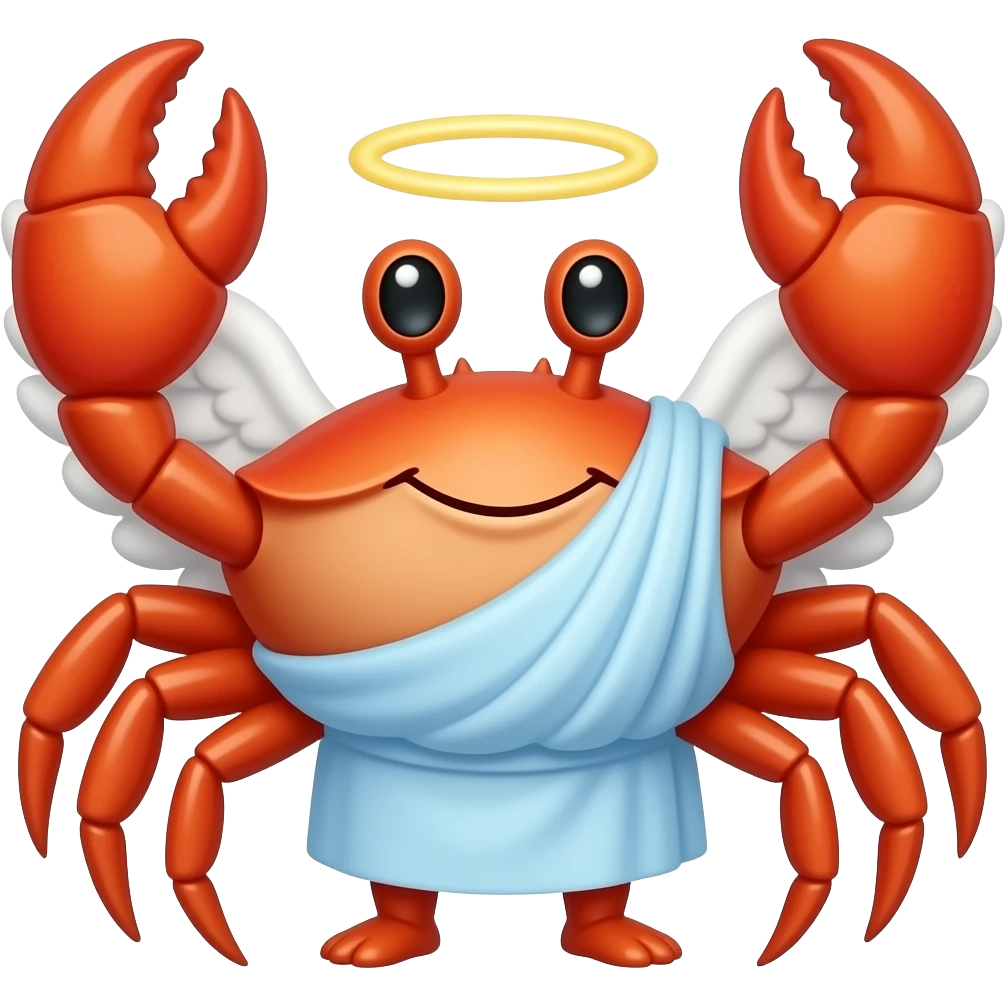 Crab with toga and angel halo and angel wings emoji