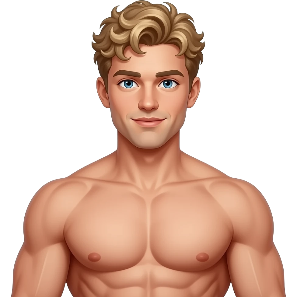 Muscle man with curly blonde hair big pecs emoji