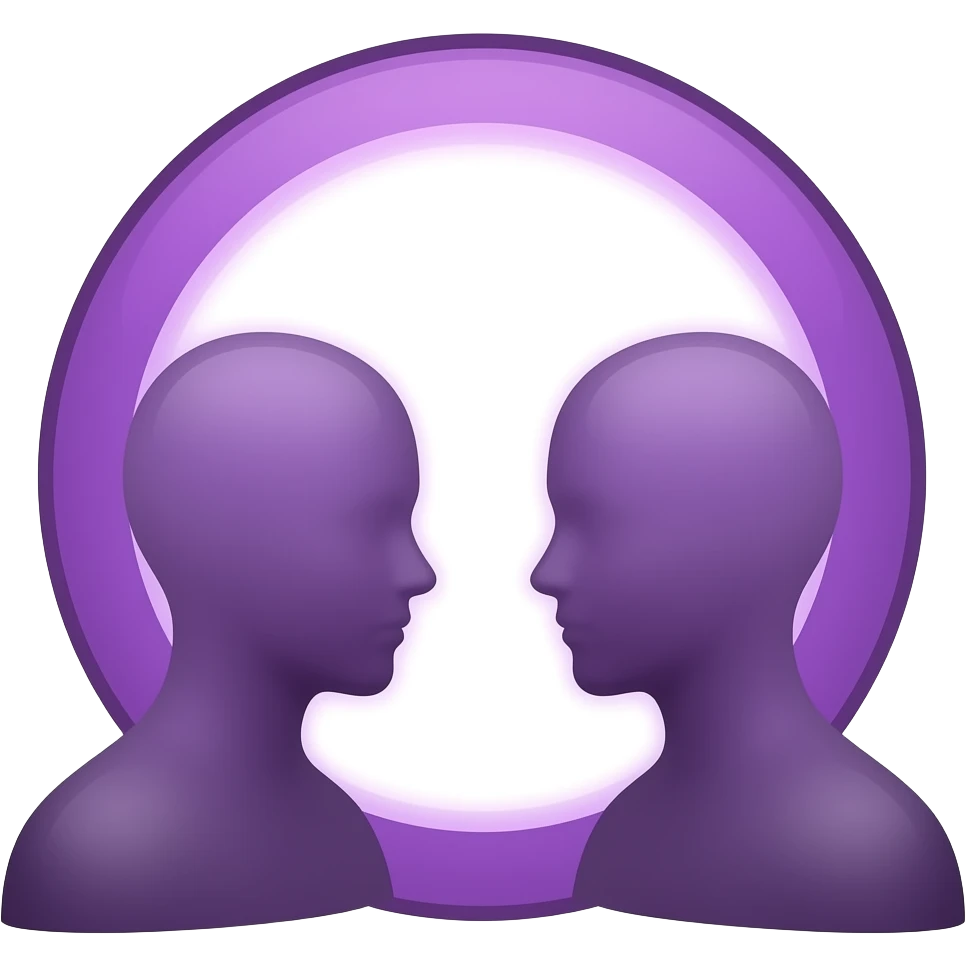 Purple two humans silhouette no features just head and shoulders with purple ring inthe middle emoji