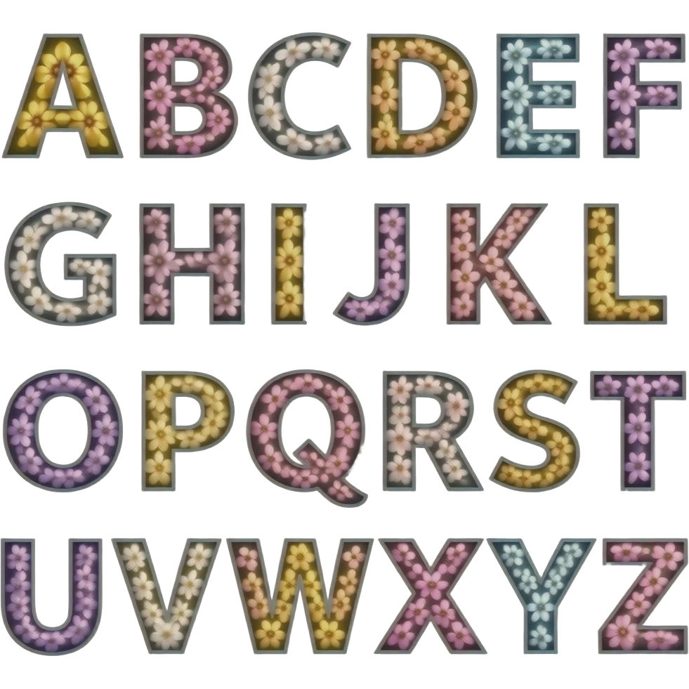 shiny floral all letters a b c d e f g h i j k l m n o p q r s t u v w x y z emoji