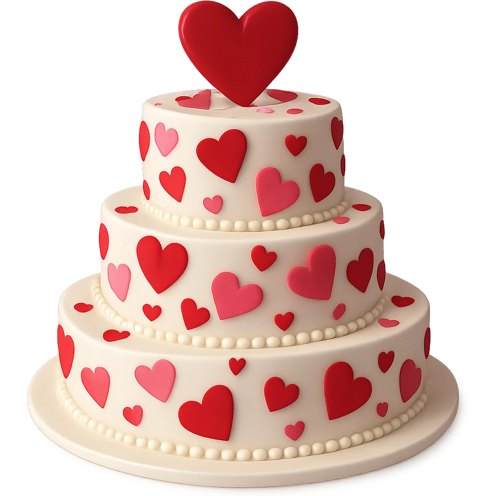 wedding cake with hearts, no background emoji