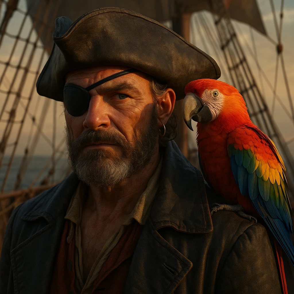 3d art of a pirate with eye patch and parrot in emoji