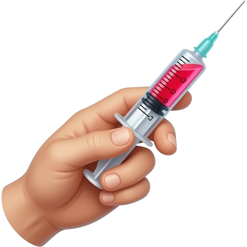 A dainty male hand holding a syringe with glowing neon-red liquid inside emoji
