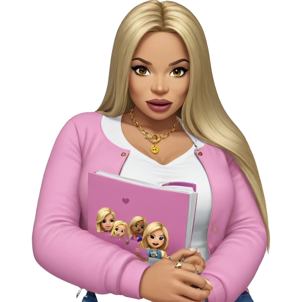 blonde girl with necklace reading emoji