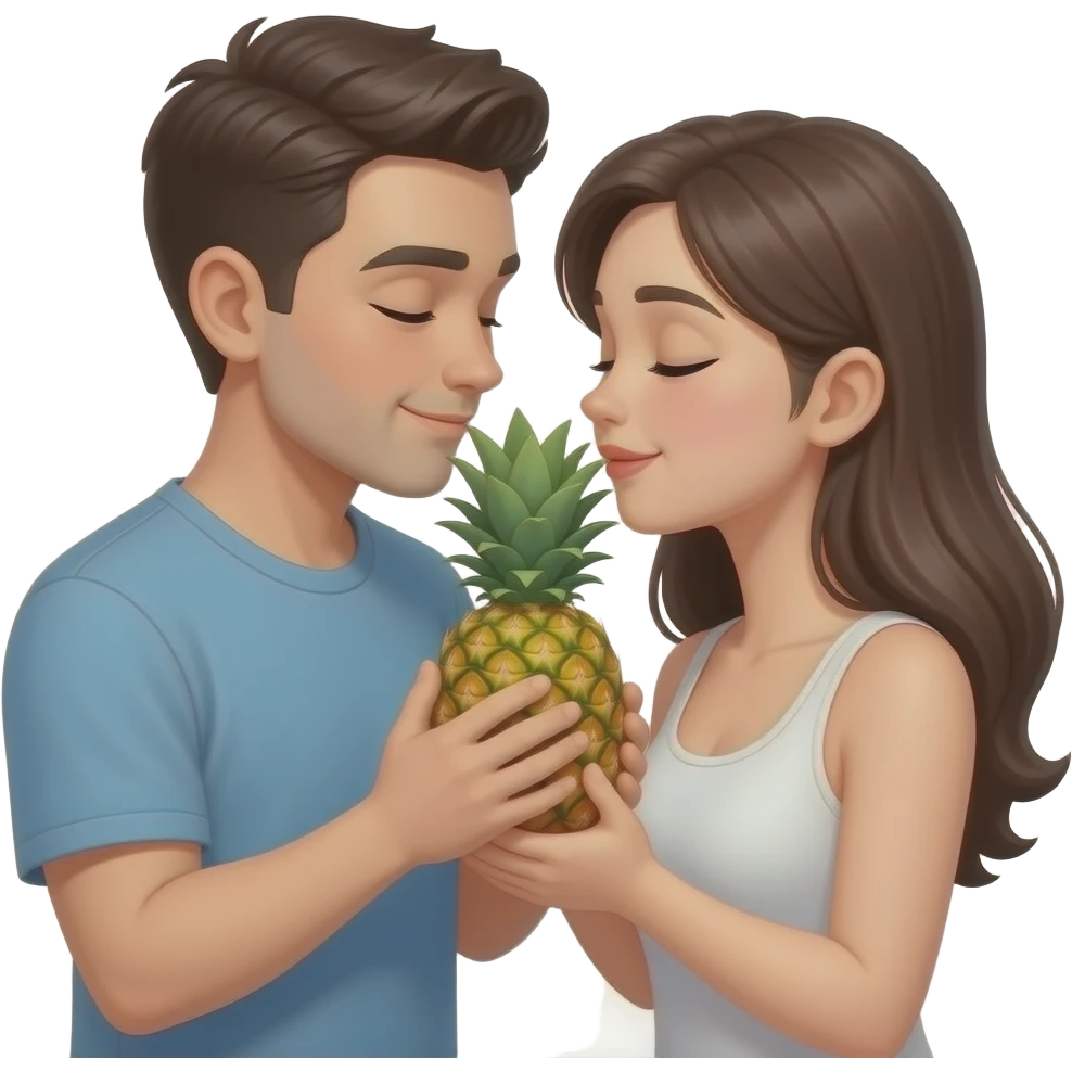Two guys one girl share an pineapple intimately emoji