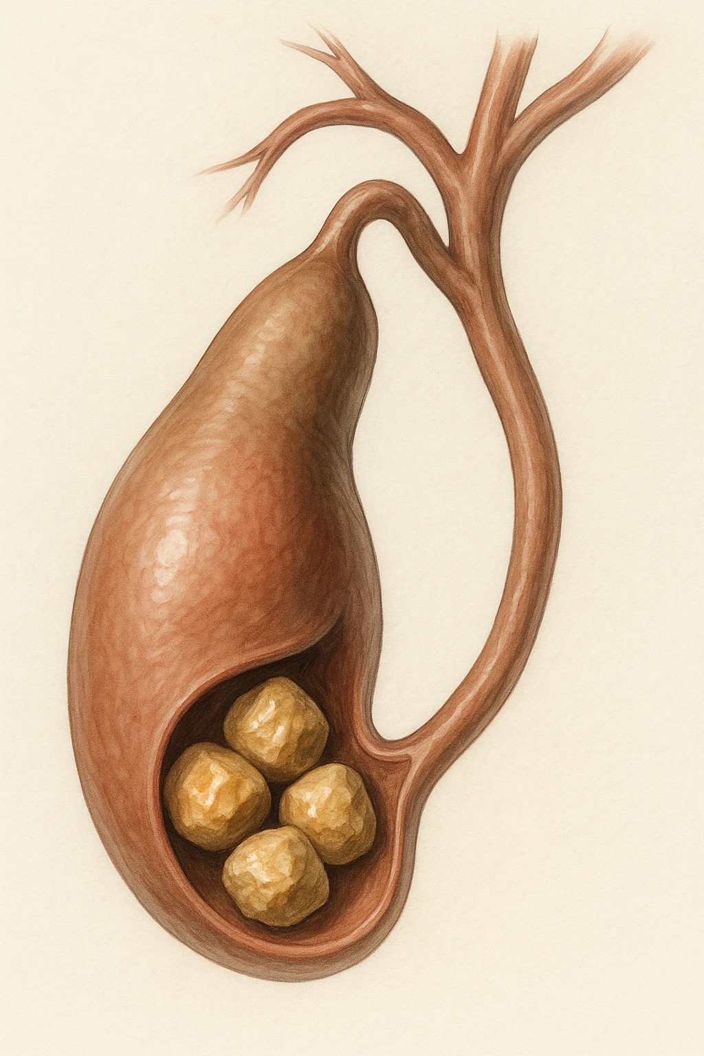 calcoli alla cistifellea anatomica, sfondo neutro chiaro, iperrealistico 4k emoji