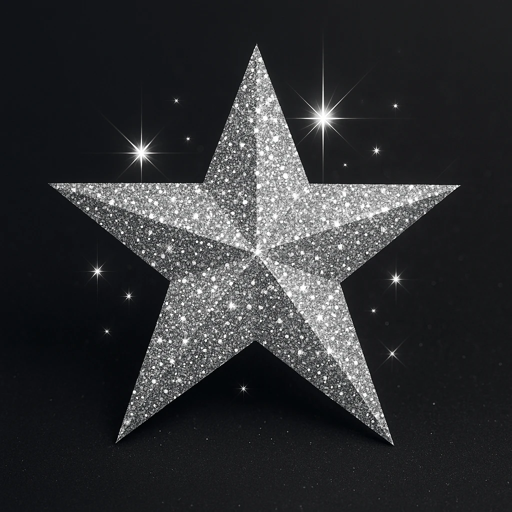 stylish star with silver glitter emoji