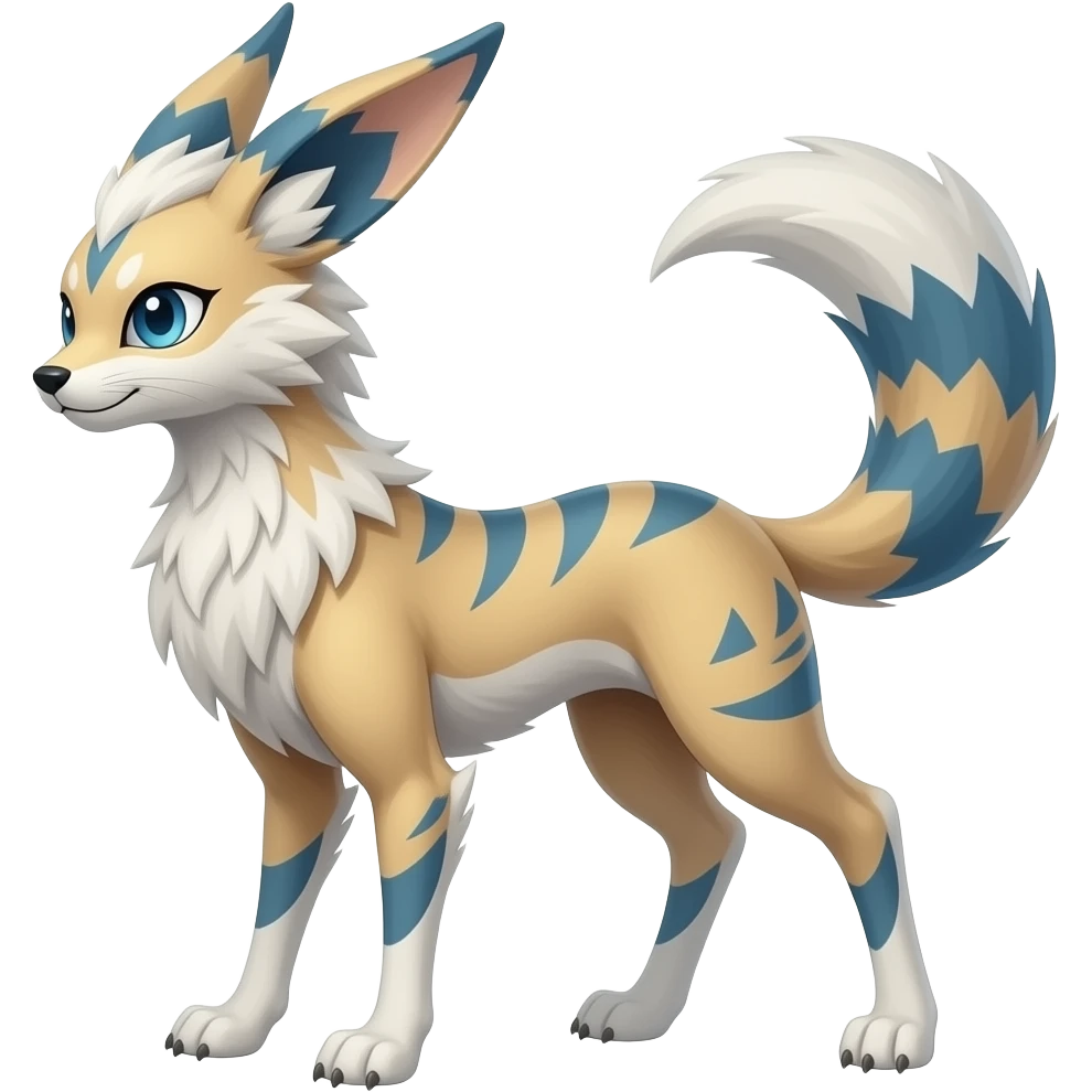 Animalistic Slim thin lanky scrawny tall elegant oriental feral painted Asian Absol-Glaceon-Sylveon-fusion-hybrid-creature emoji