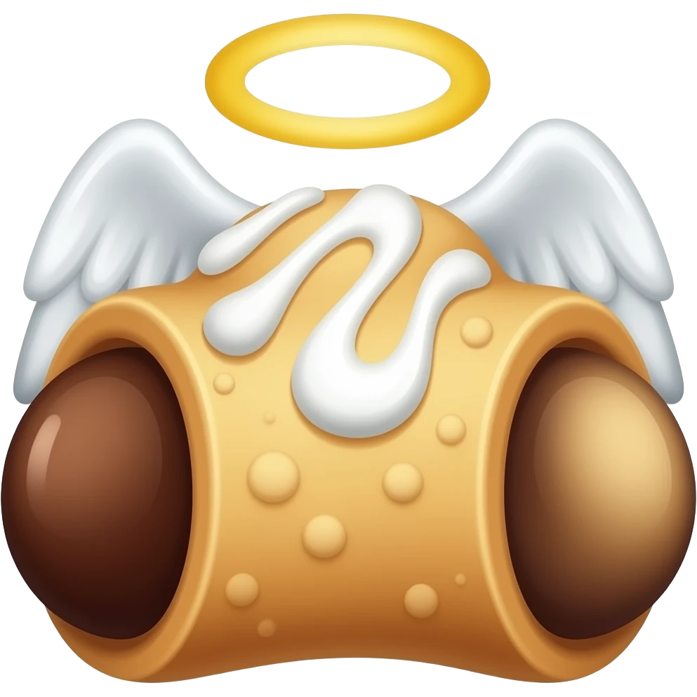 Chocolate Canolli pastry with a toga and angel wings and a halo emoji