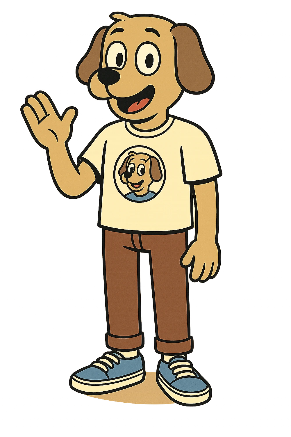 A boy dog mascot logo t-shirts brown trousers blue vans shoe  emoji