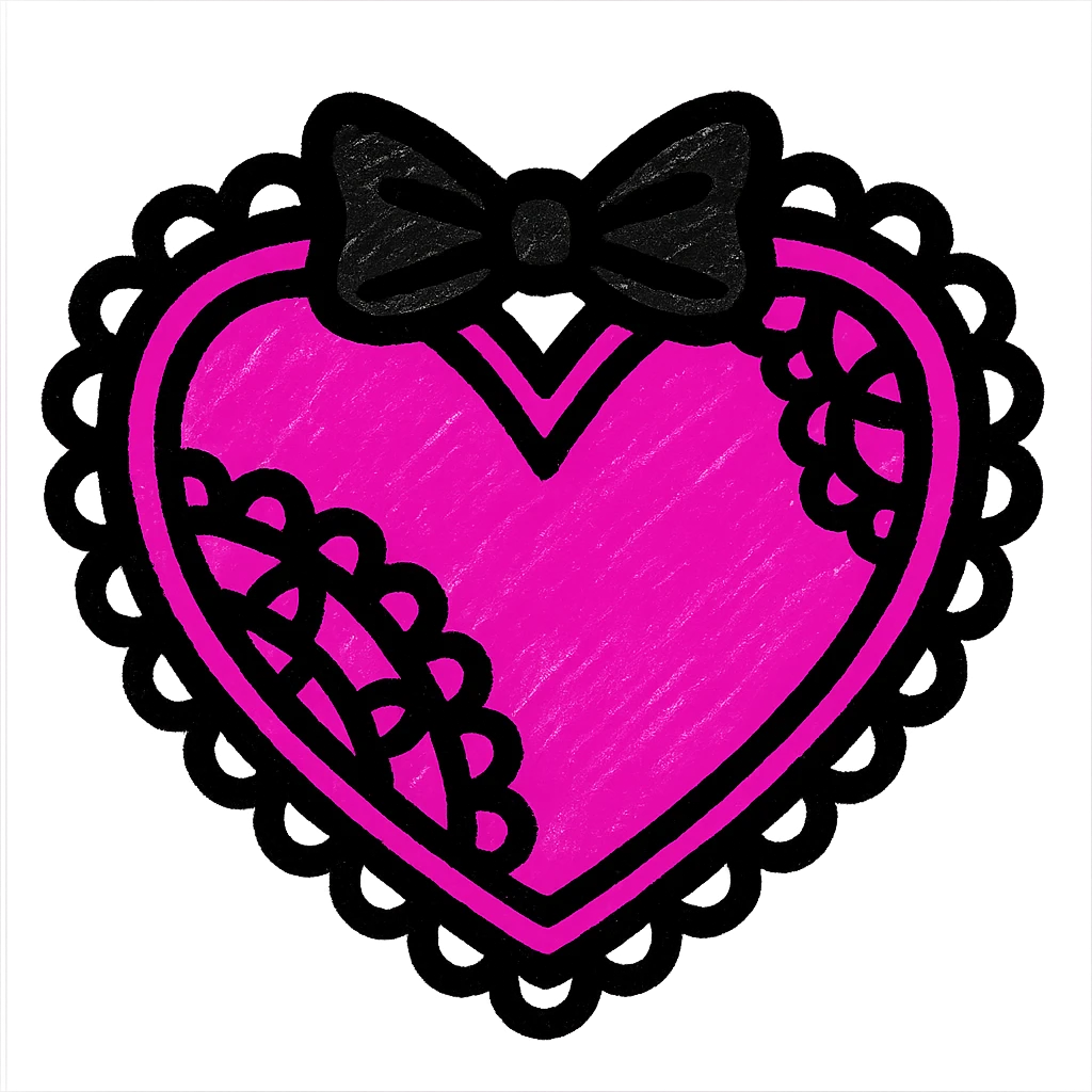gothic heart with black lace, pink and black colors, pop colors style emoji