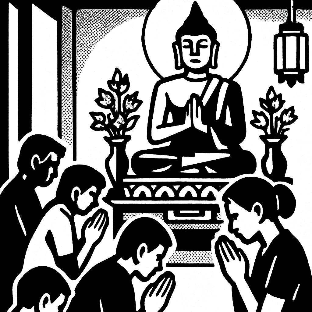 people praying in a Buddhist temple emoji