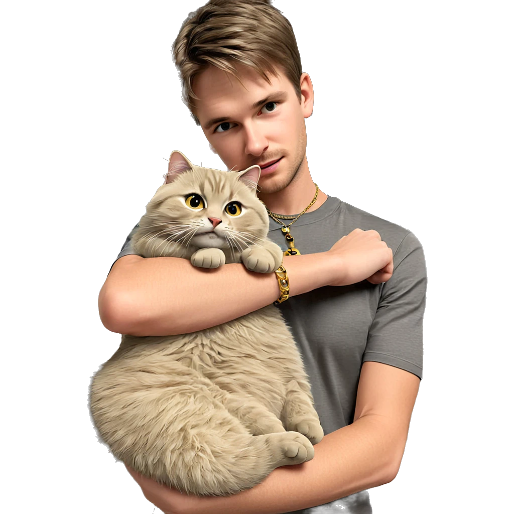boy holding cat and necklace emoji