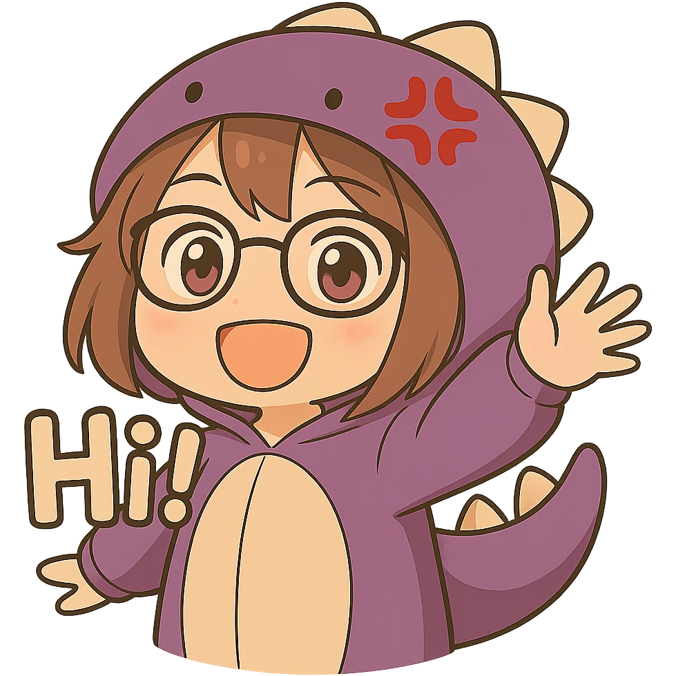 Add the text 'Hi!' in front of the chibi anime style gamer girl waving, keeping the same chibi stickers style, with no background. emoji