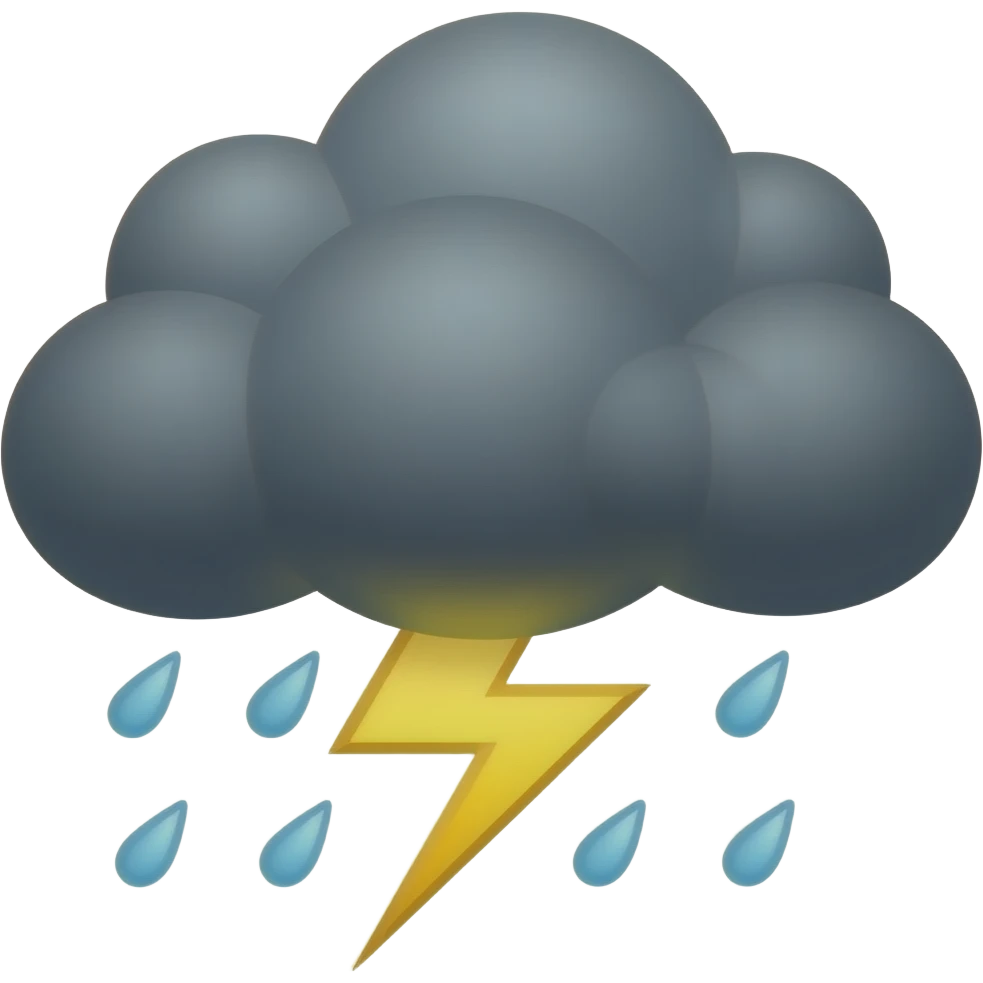 big fluffy dark cloud with rain and lightning without background emoji