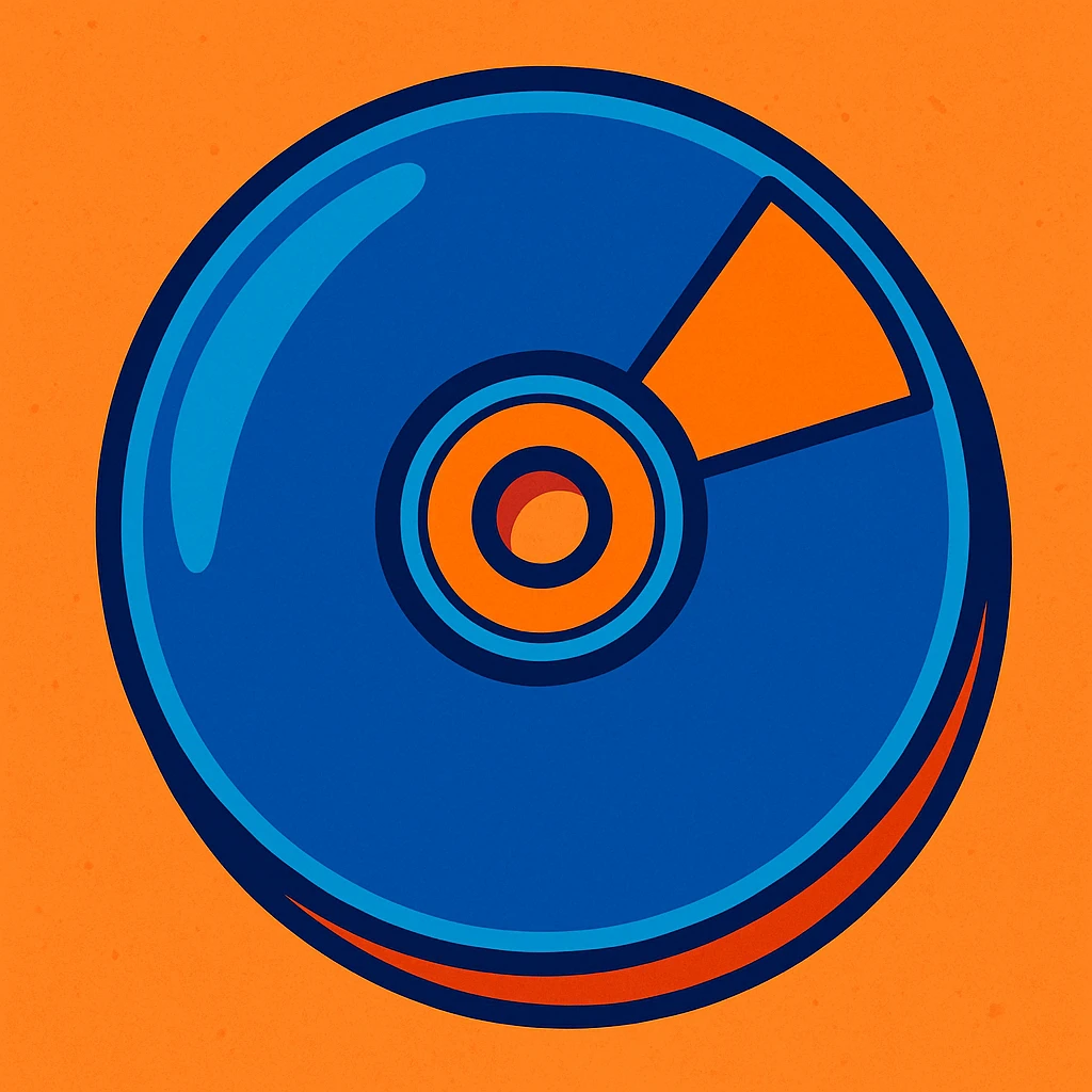 vibrant cartoon style CD disk in blue and orange colors emoji