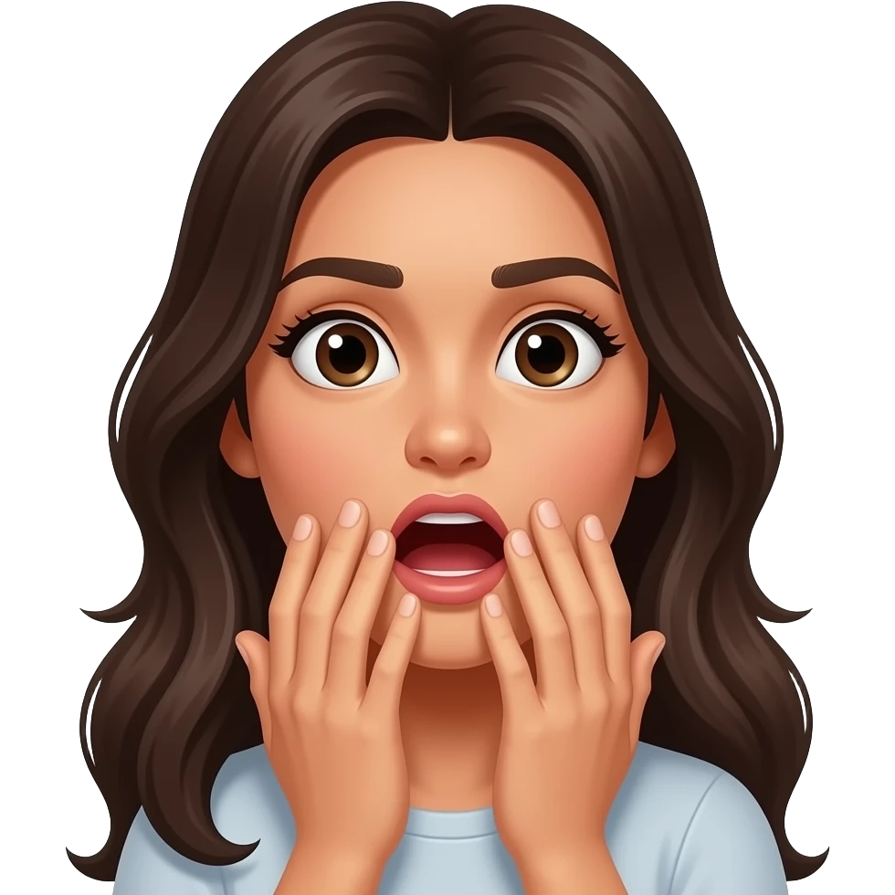 latina woman very shocked expression with hands covering mouth closeup emoji