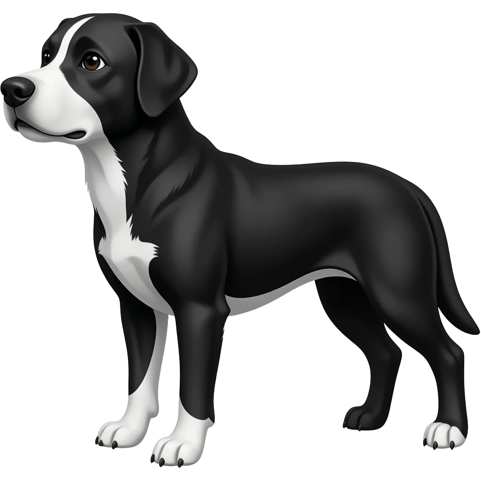 black labrador type dog with a black face white chest very long legs and even pointier nose all claws white emoji