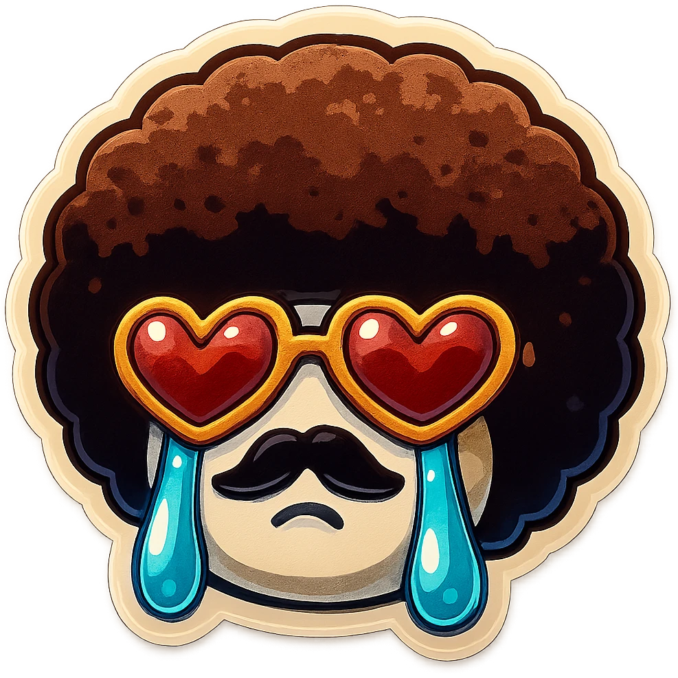 White circle face, afro, heart glasses, Crying with large tears emoji
