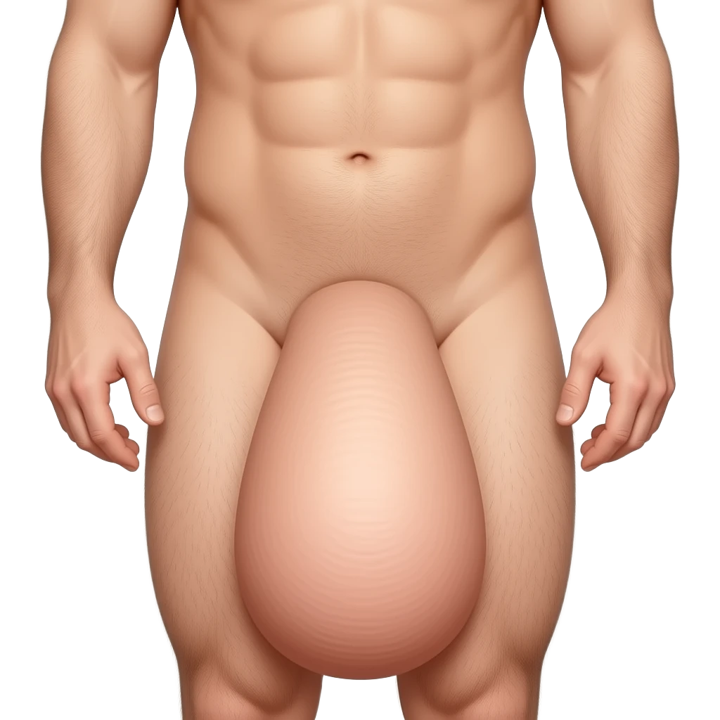 A naked man with a huge penis between his legs emoji